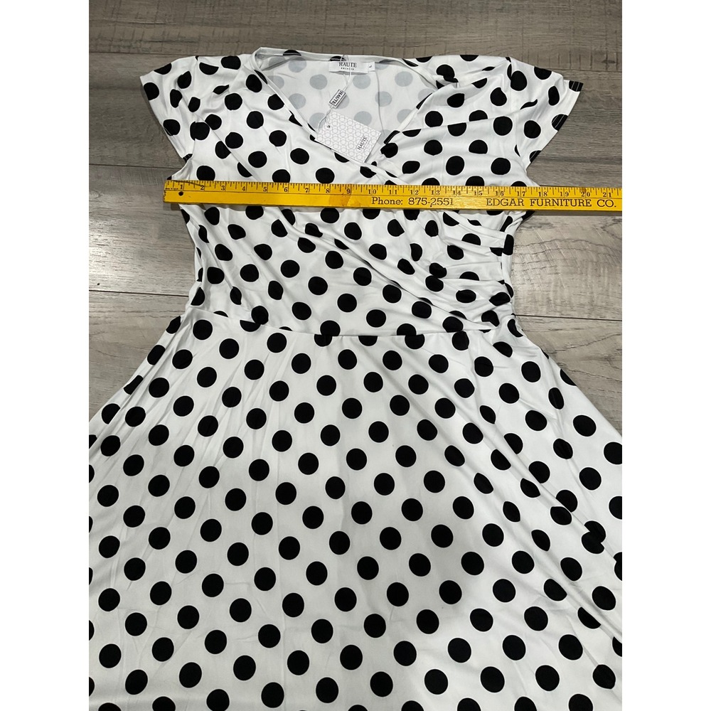 Haute Edition Polka Dot Wrap Dress Womens L White Black Short Sleeve Fit Flare - Picture 5 of 9